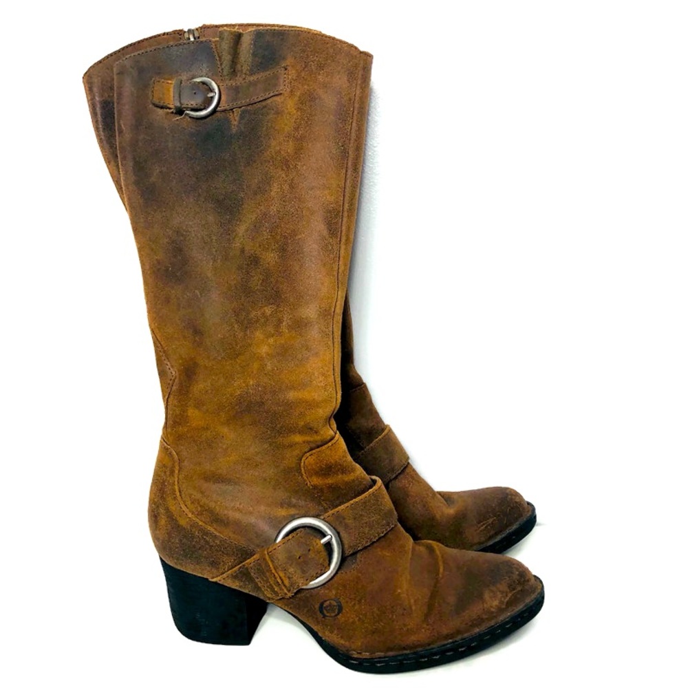 Born Kylli Brown Distressed Suede Tall Boots 7.5